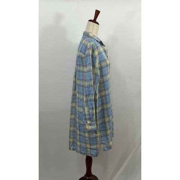 FRANK & EILEEN Sz S Small Blue Yellow Purple Plaid Linen Hunter Shirt Dress - Picture 6 of 9